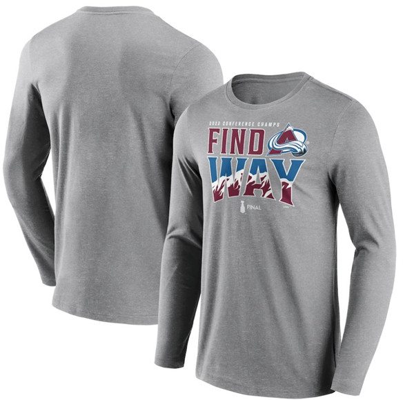 Men's Colorado Avalanche Gray 2022 Stanley Cup Champions Back Check Multi-Hit Long Sleeve T-Shirt